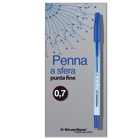 Penna a sfera con cappuccio  - punta fine 0,7mm - blu - Starline -  conf. 50 pezzi