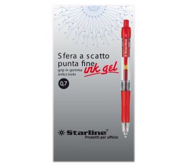 Penna a sfera a scatto con inchiostro gel - punta fine 0,7mm - rosso - Starline