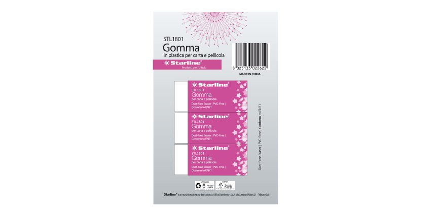 Gomma per carta e pellicola - 60x24x14mm - bianco - Starline - conf. 3 pezzi