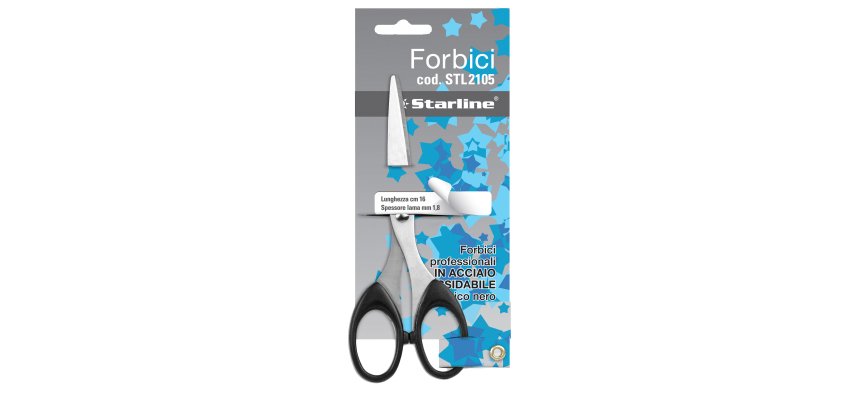 Forbici - 16 cm - lama in acciaio - impugnatura in ABS - nero - Starline