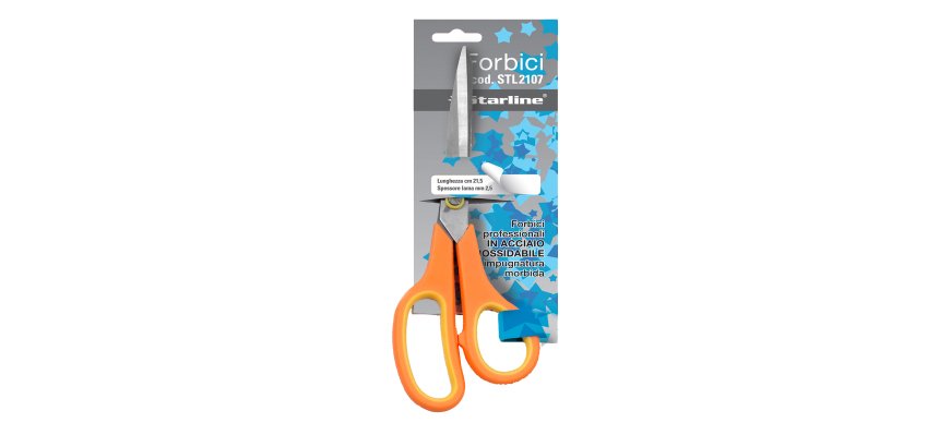 Forbici - 21,5 cm - lama in acciaio - impugnatura gomma morbida - arancione - Starline