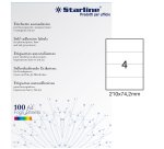 Etichette adesive - in carta - permanenti - 210 x 74,2 mm - 4 et/fg - 100 fogli - bianco - Starline