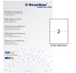 Etichette adesive - in carta - permanenti - 210 x 148,5 mm - 2 et/fg - 100 fogli - bianco - Starline