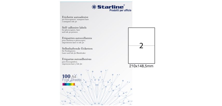 Etichette adesive - in carta - permanenti - 210 x 148,5 mm - 2 et/fg - 100 fogli - bianco - Starline