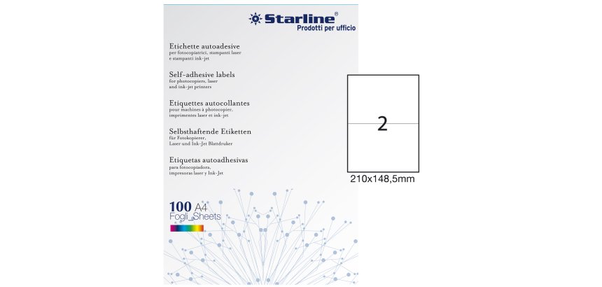 Etichette adesive - in carta - permanenti - 210 x 148,5 mm - 2 et/fg - 100 fogli - bianco - Starline