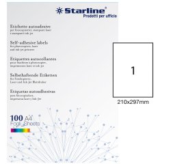 Etichette adesive - in carta - permanenti - 210 x 297 mm - 1 et/fg - 100 fogli - bianco - Starline