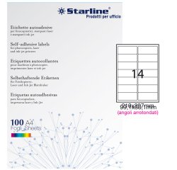 Etichette adesive - in carta - angoli arrotondati - permanenti - 99,1 x 38,1 mm - 14 et/fg - 100 fogli - bianco - Starline