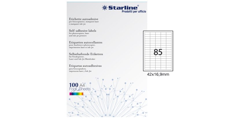 Etichette adesive - in carta - permanenti - 42 x 16,9 mm - 85 et/fg - 100 fogli - bianco - Starline