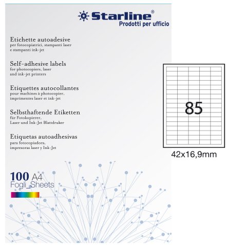 Etichette adesive - in carta - permanenti - 42 x 16,9 mm - 85 et/fg - 100 fogli - bianco - Starline