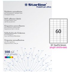 Etichette adesive - in carta - angoli arrotondati - permanenti - 37,5 x 23,5 mm - 60 et/fg - 100 fogli - bianco - Starline