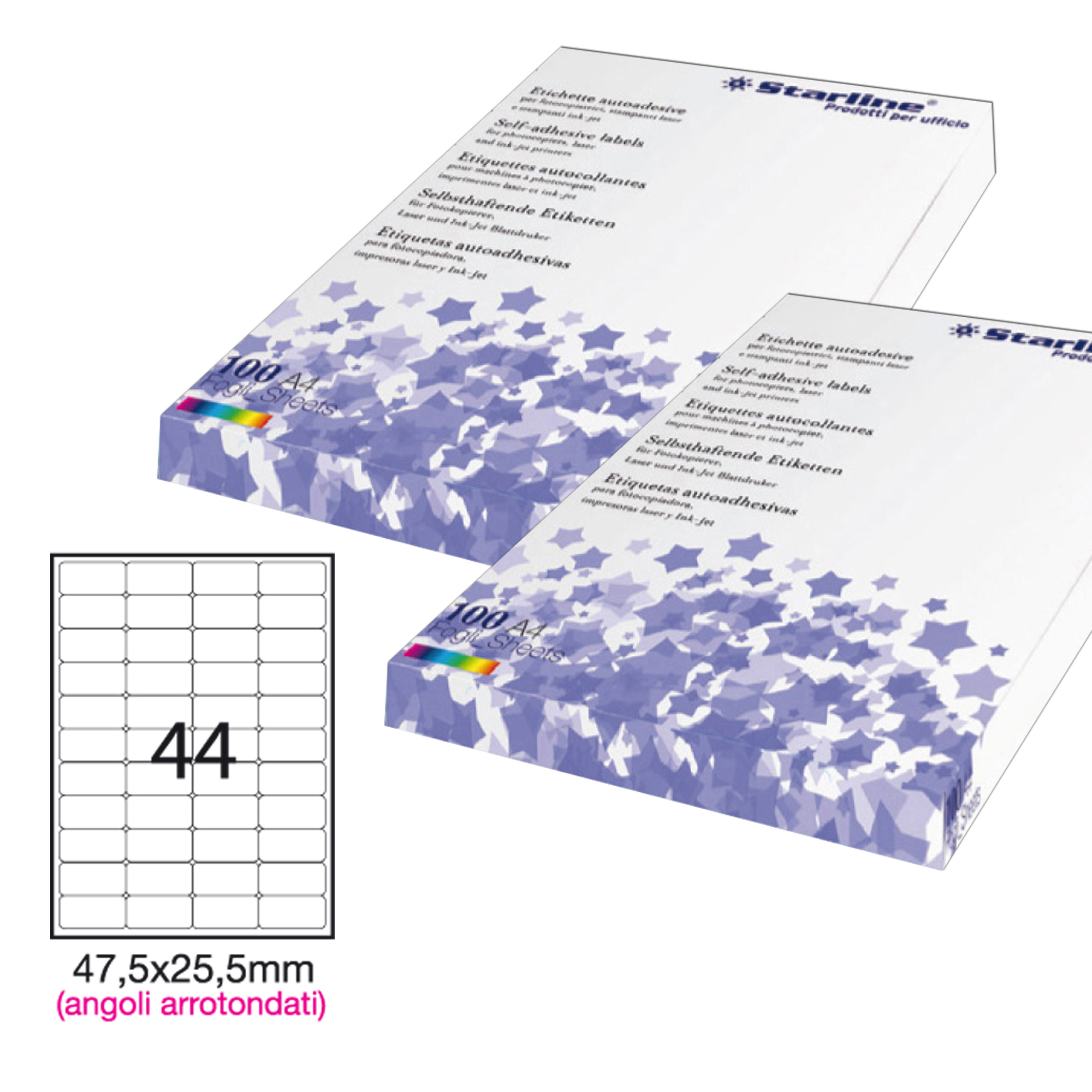 Etichette adesive - permanenti - angoli arrotondati - 47,5 x 25,5