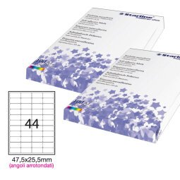 Etichette adesive - in carta - angoli arrotondati - permanenti - 47,5 x 25,5 mm - 44 et/fg - 100 fogli - bianco - Starline