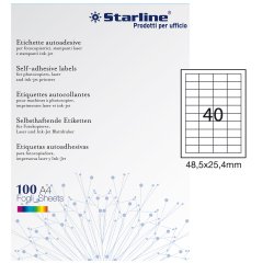 Etichette adesive - in carta - permanenti - 48,5 x 25,4 mm - 40 et/fg - 100 fogli - bianco - Starline