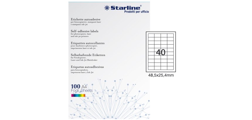 Etichette adesive - in carta - permanenti - 48,5 x 25,4 mm - 40 et/fg - 100 fogli - bianco - Starline