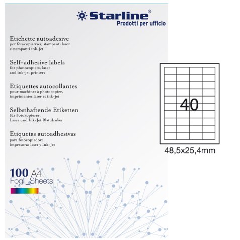 Etichette adesive - in carta - permanenti - 48,5 x 25,4 mm - 40 et/fg - 100 fogli - bianco - Starline