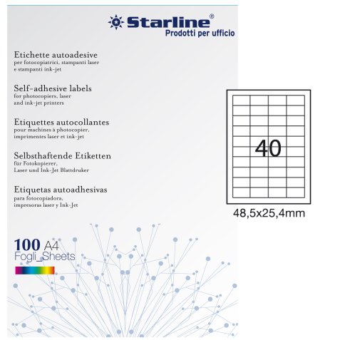 Etichette adesive - in carta - permanenti - 48,5 x 25,4 mm - 40 et/fg - 100 fogli - bianco - Starline