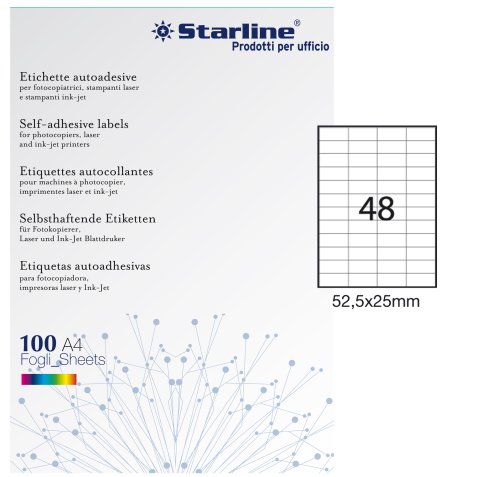 Etichette adesive - in carta - permanenti - 52,5 x 25 mm - 48 et/fg - 100 fogli - bianco - Starline
