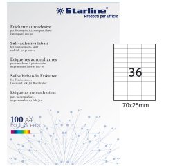 Etichette adesive - in carta - permanenti - 70 x 25 mm - 36 et/fg - 100 fogli - bianco - Starline