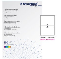 Etichette adesive - in carta - angoli arrotondati - permanenti - 199,6 x 143,5 mm - 2 et/fg - 100 fogli - bianco - Starline