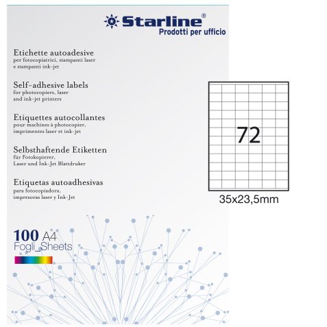 Etichette adesive - in carta - permanenti - 35 x 23,5 mm - 72 et/fg - 100 fogli - bianco - Starline