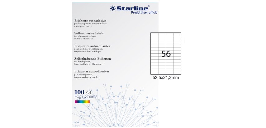 Etichette adesive - in carta - permanenti - 52,5 x 21,2 mm - 56 et/fg - 100 fogli - bianco - Starline