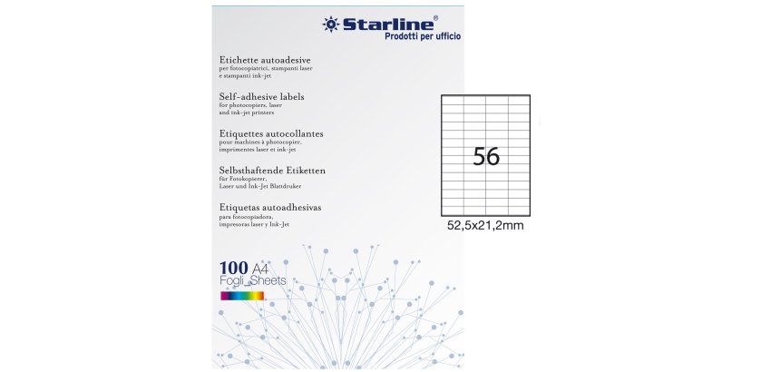 Etichette adesive - in carta - permanenti - 52,5 x 21,2 mm - 56 et/fg - 100 fogli - bianco - Starline