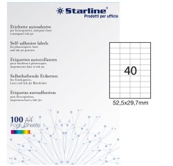 Etichette adesive - in carta - permanenti - 52,5 x 29,7 mm - 40 et/fg - 100 fogli - bianco - Starline