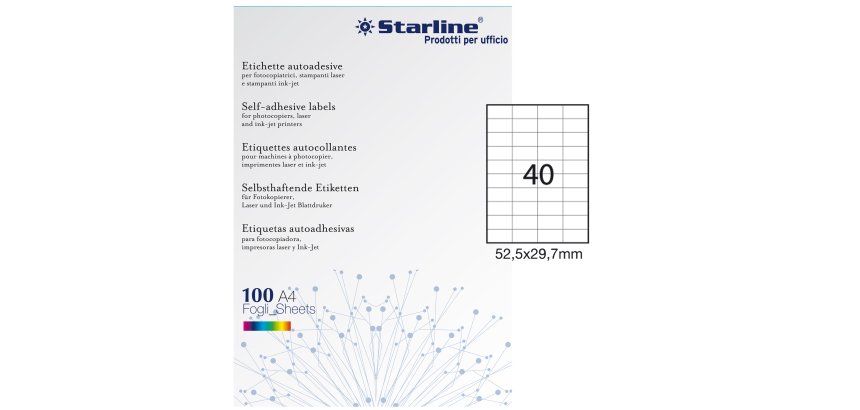 Etichette adesive - in carta - permanenti - 52,5 x 29,7 mm - 40 et/fg - 100 fogli - bianco - Starline