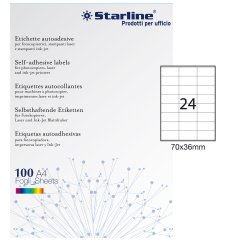 Etichette adesive - in carta - permanenti - 70 x 36 mm - 24 et/fg - 100 fogli - bianco - Starline