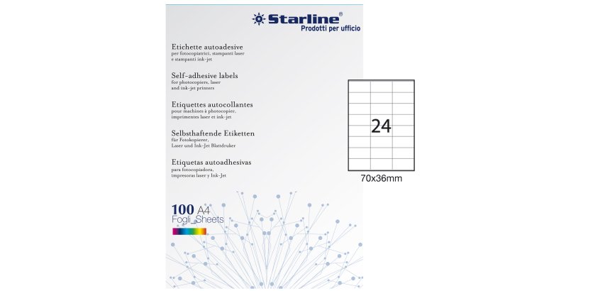 Etichette adesive - in carta - permanenti - 70 x 36 mm - 24 et/fg - 100 fogli - bianco - Starline