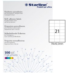 Etichette adesive - in carta - permanenti - 70 x 42,3 mm - 21 et/fg - 100 fogli - bianco - Starline