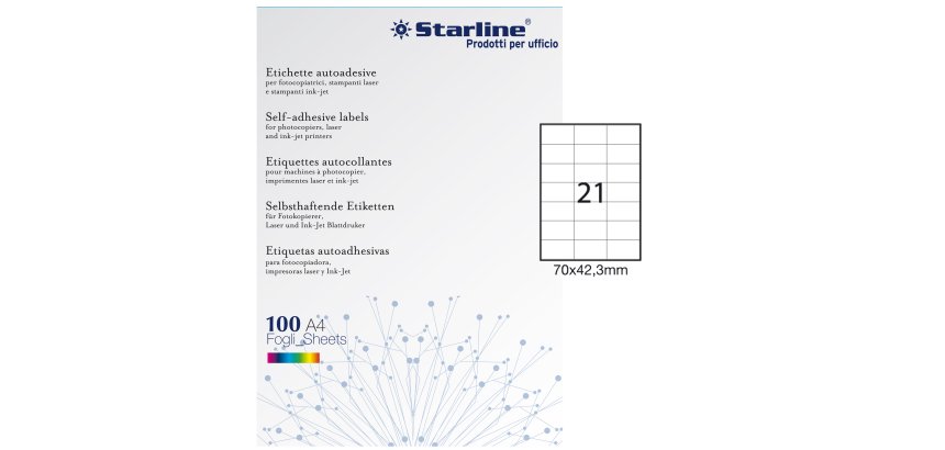 Etichette adesive - in carta - permanenti - 70 x 42,3 mm - 21 et/fg - 100 fogli - bianco - Starline