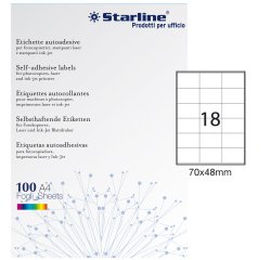 Etichette adesive - in carta - permanenti - 70 x 48 mm - 18 et/fg - 100 fogli - bianco - Starline