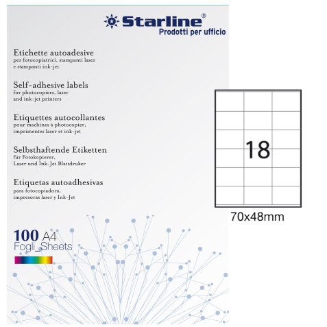 Etichette adesive - in carta - permanenti - 70 x 48 mm - 18 et/fg - 100 fogli - bianco - Starline