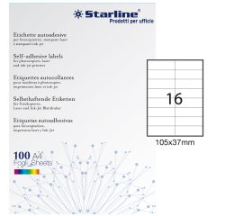 Etichette adesive - in carta - permanenti - 105 x 37 mm - 16 et/fg - 100 fogli - bianco - Starline