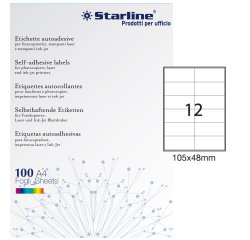 Etichette adesive - in carta - permanenti - 105 x 48 mm - 12 et/fg - 100 fogli - bianco - Starline