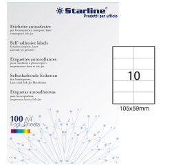 Etichette adesive - in carta - permanenti - 105 x 59 mm - 10 et/fg - 100 fogli - bianco - Starline