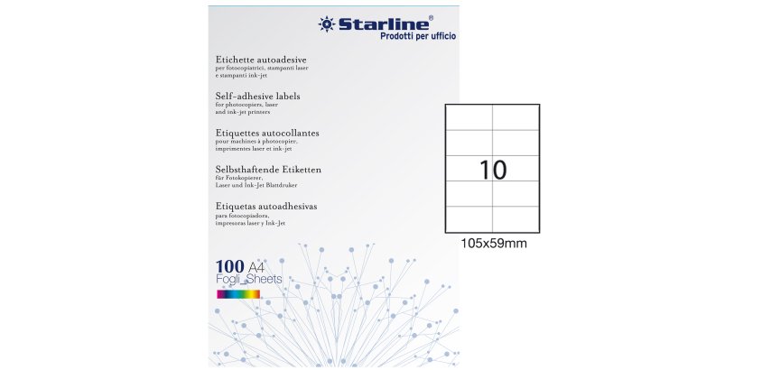 Etichette adesive - in carta - permanenti - 105 x 59 mm - 10 et/fg - 100 fogli - bianco - Starline
