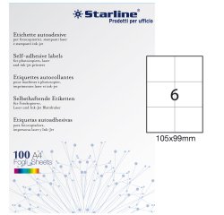 Etichette adesive - in carta - permanenti - 105 x 99 mm - 6 et/fg - 100 fogli - bianco - Starline