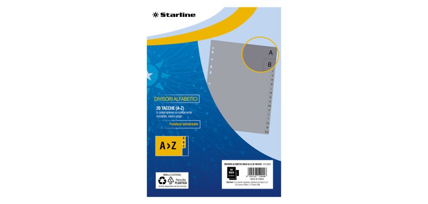 Divisori alfabetici 20 tacche - A4 Maxi - PP - grigio - Starline