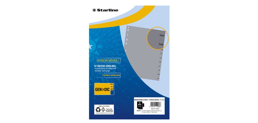 Divisori mensili Gen/Dic  12 tacche - A4 Maxi - PP - grigio - Starline
