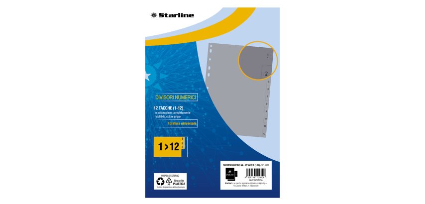 Divisori numerici 12 tacche - A4 - PP - grigio - Starline