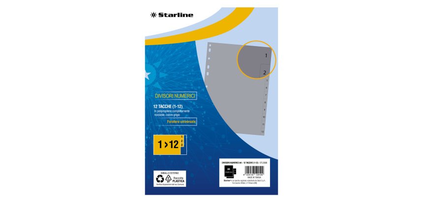 Divisori numerici 12 tacche - A4 - PP - grigio - Starline