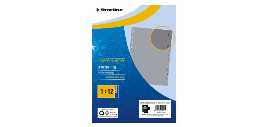 Divisori numerici 12 tacche - A4 Maxi - PP - grigio - Starline