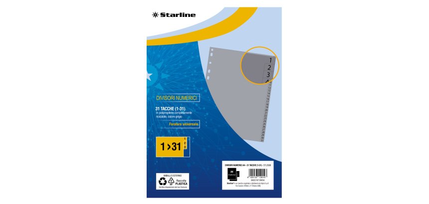 Divisori numerici 31 tacche - A4 - PP - grigio - Starline