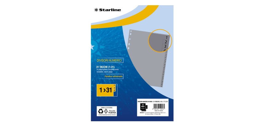 Divisori numerici 31 tacche - A4 Maxi - PP - grigio - Starline