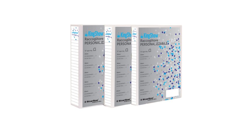 Raccoglitore personalizzabile KingShow - 22 x 30 cm - 4 anelli a D 50 mm - dorso 6 cm - bianco - Starline