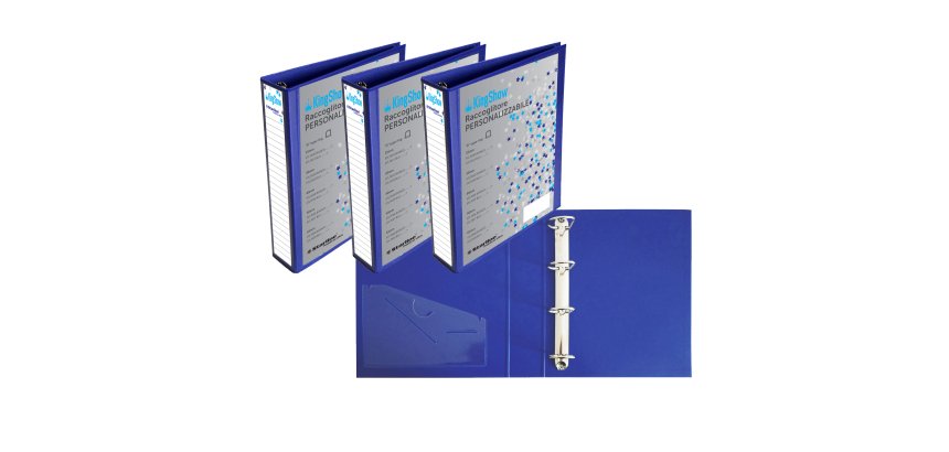 Raccoglitore personalizzabile KingShow - 22 x 30 cm - 4 anelli a D 65 mm - dorso 8 cm - blu - Starline