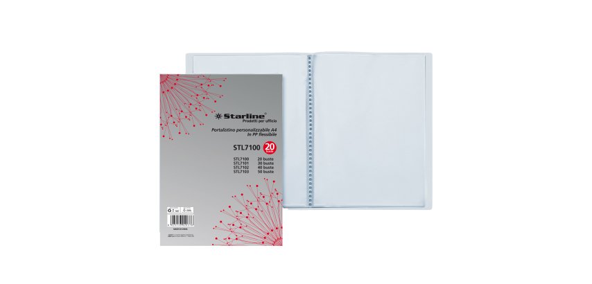 Portalistini personalizzabile - PP - 22 x 30 cm - 20 buste - trasparente - Starline
