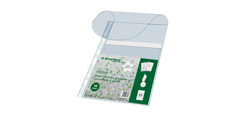 Buste forate con soffietto e patella - spessore 25 mm - liscio - 21 x 30 cm - trasparente - Starline